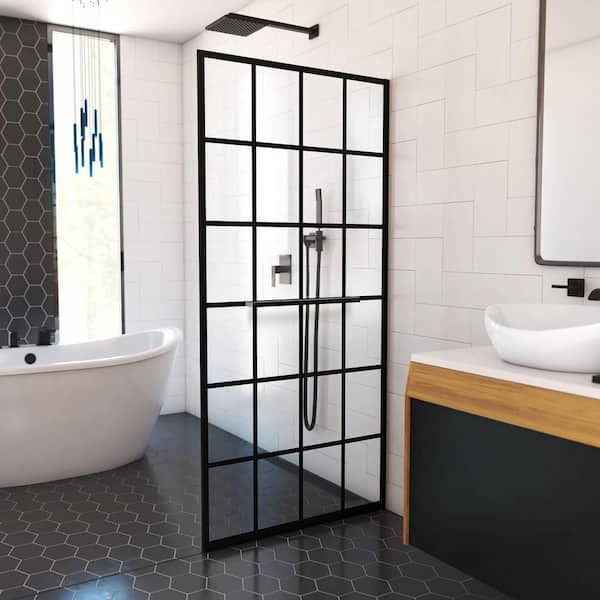 Toulon 34 in. W x 72 in. H Frameless Shower Screen in Satin Black