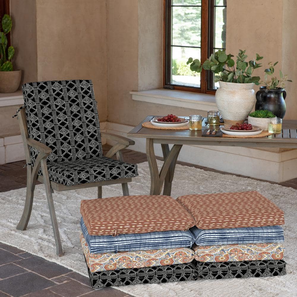 Black Global Stripe Outdoor Highback Dining Chair Cushion