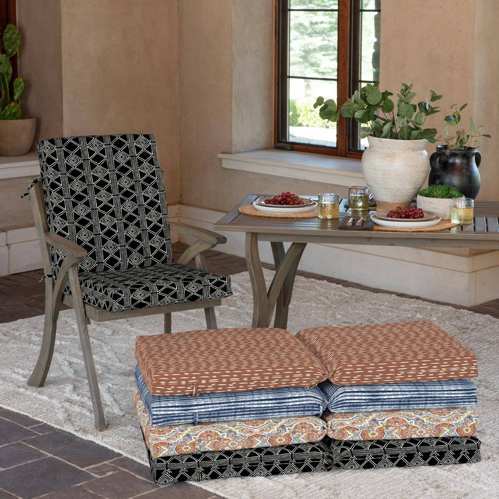 Black Global Stripe Outdoor Highback Dining Chair Cushion