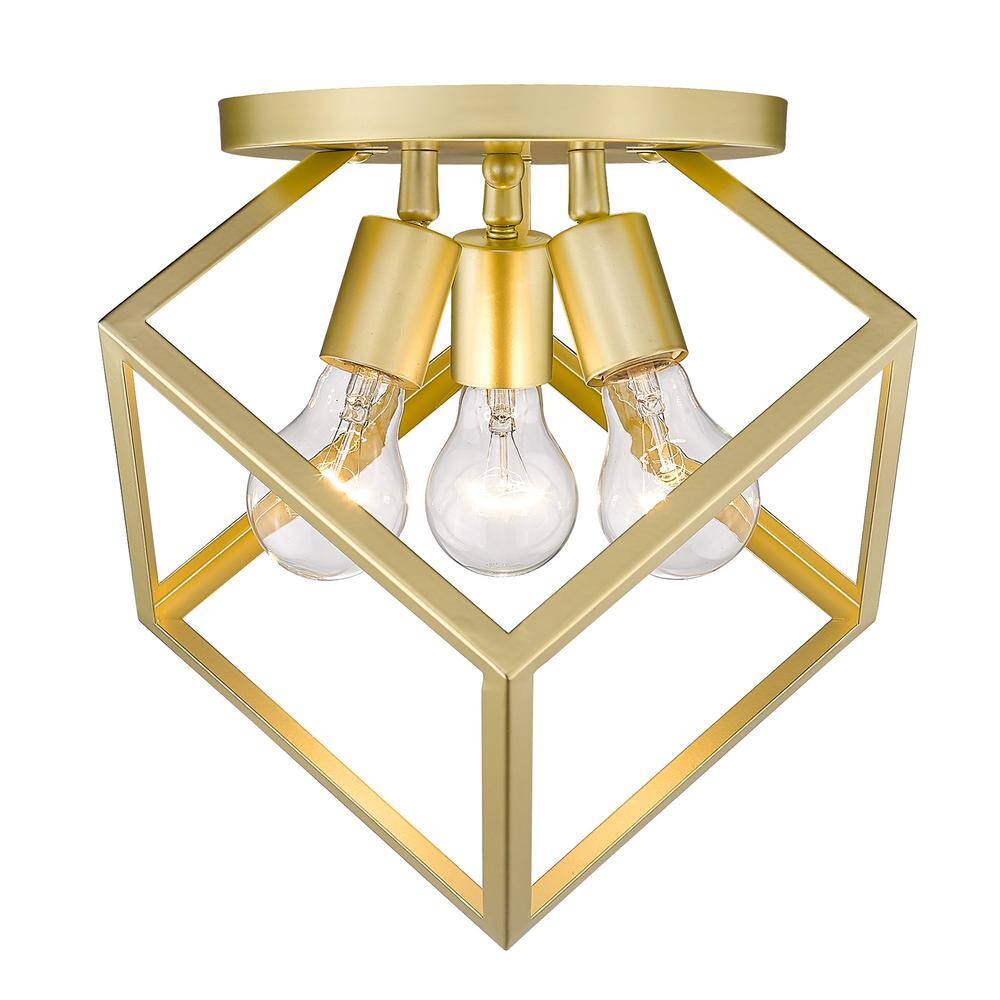 Olympic Gold Geometric Glass 3-Light Semi-Flush Mount