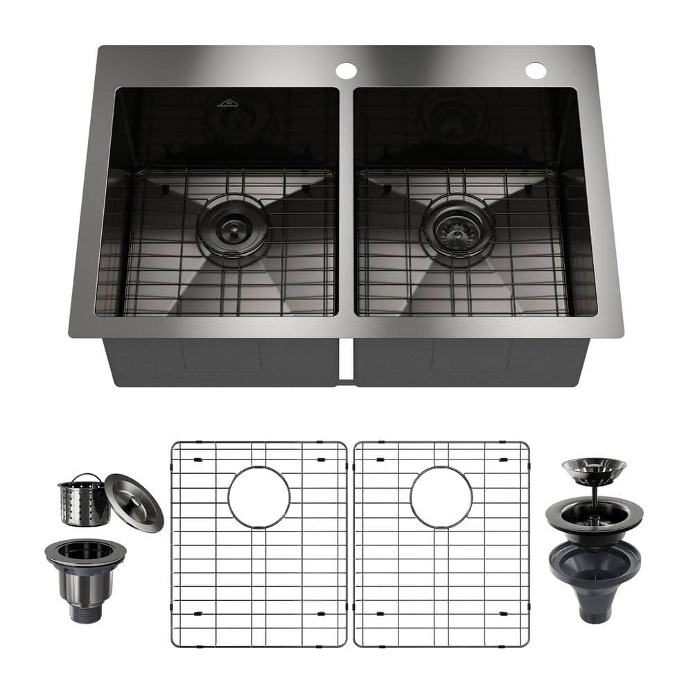 Handmade All in.-One Topmount Stainless Steel 33 in. x 22 in. Double Bowl Kitchen Sink price history on PriceWatchPro