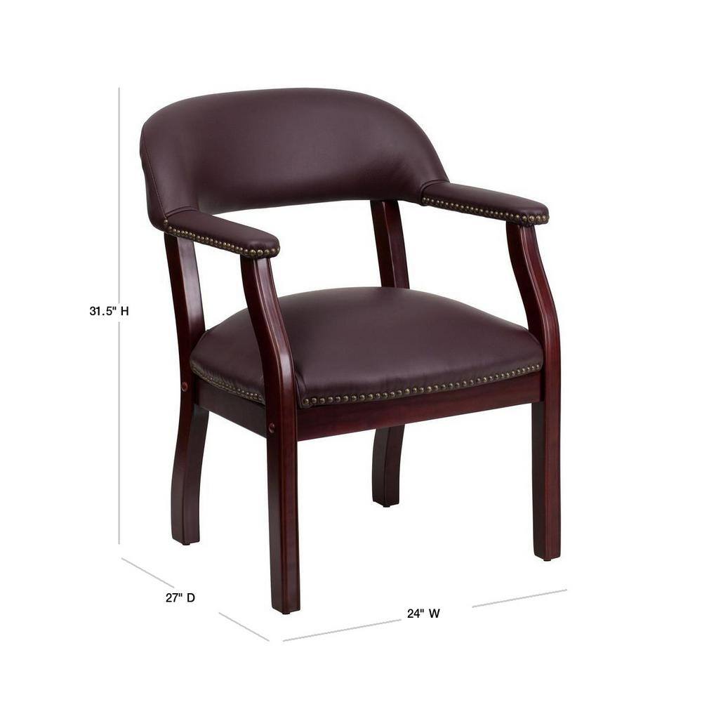 Burgundy LeatherSoft Traditional Office Chair with Brass Nail Trim