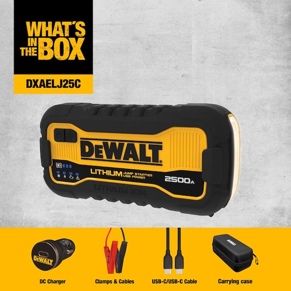 DEWALT 2500 Peak Amp Lithium Jump Starter with USB Power Bank and