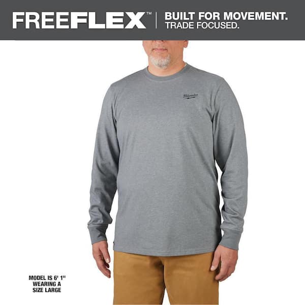 Men's Large Gray Cotton/Polyester Long-Sleeve Hybrid Work T-Shirt