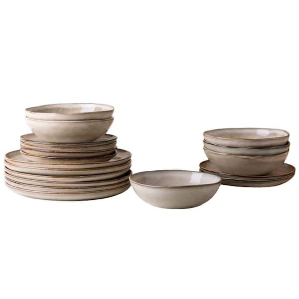 12-Piece Cappuccino Ceramic Dinnerware Sets, Handmade Reactive Glaze Stoneware Plates and Bowls Sets, Service for 4