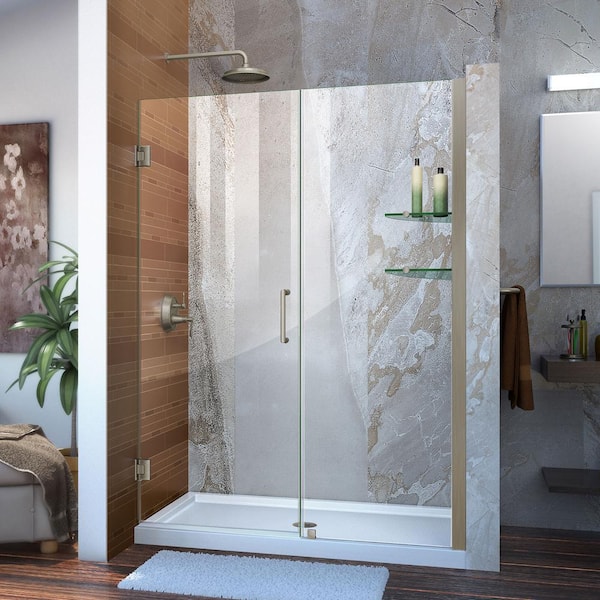 DreamLine Unidoor 52 to 53 in. x 72 in. Frameless Hinged Shower Door in Brushed Nickel