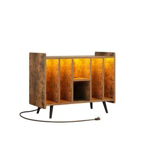 Record Player Stand Brown 26.38 in. H Turntable Stand with LED Light Album Storage Cabinet for Bedroom Living Room