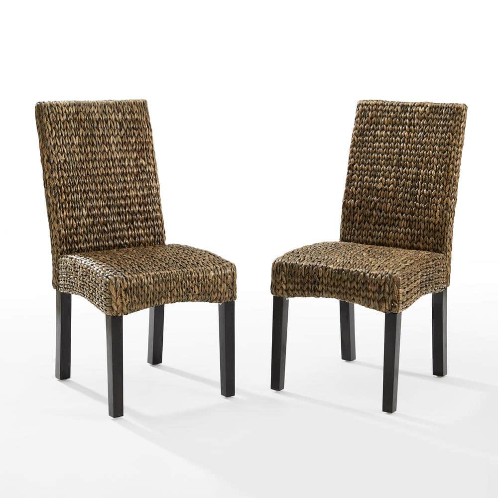 Edgewater Mahogany Wood & Seagrass Parsons Side Chair, Dark Brown