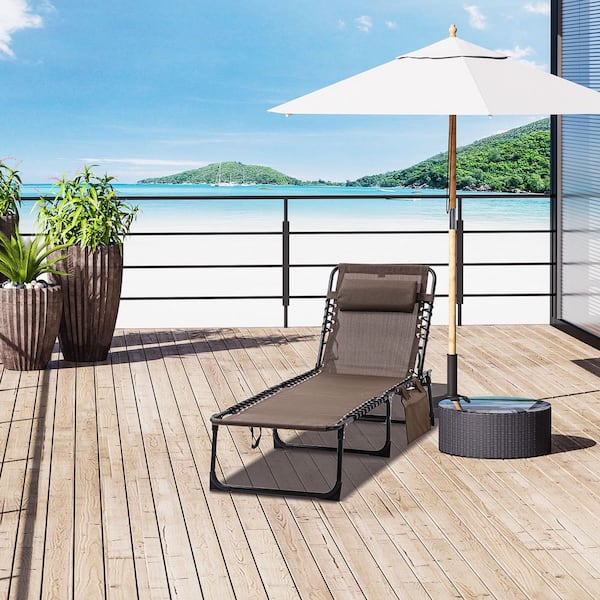 72.75 x 22.75 x 11.75 in. Brown Folding Beach Chair. Fabric and Steel, Outdoor Garden Swimming Pool Beach