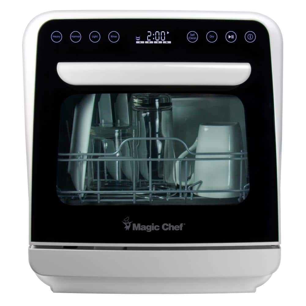 White Compact Countertop Dishwasher with Digital Display