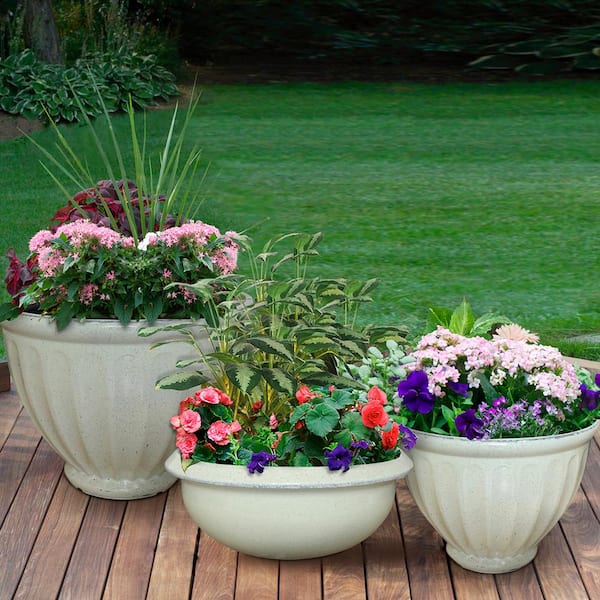 15 in. Caylo Planter 19 in. Caylo Planter 16 in. Sydney Bowl Resin Composite Patio Pack (Pack of 3)