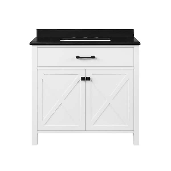 Ainsley 36 in. Single Sink White Bath Vanity with Black Granite Top (Assembled)