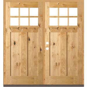 72 in. x 80 in. Craftsman Knotty Alder 6-Lite clear stain Wood/Dentil Shelf Right Active Double Prehung Front Door