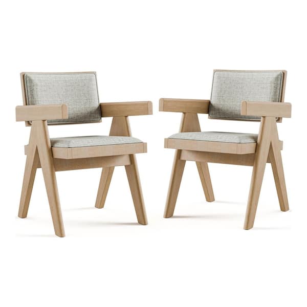 Palavi Natural Oak Fabric Upholstered Arm Chair (Set of 2)