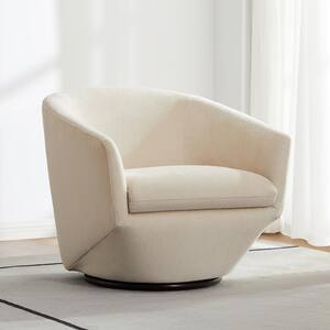 Elowen Cream Velvet Fabric Swivel Arm Chair with Metal Base Accent Chair Fully Assembled for Living Room