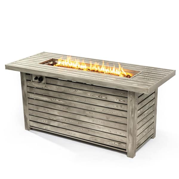 Oyezvary 54 in. Light Beige Steel Outdoor Fire Pit Table with Wood Grain Surface