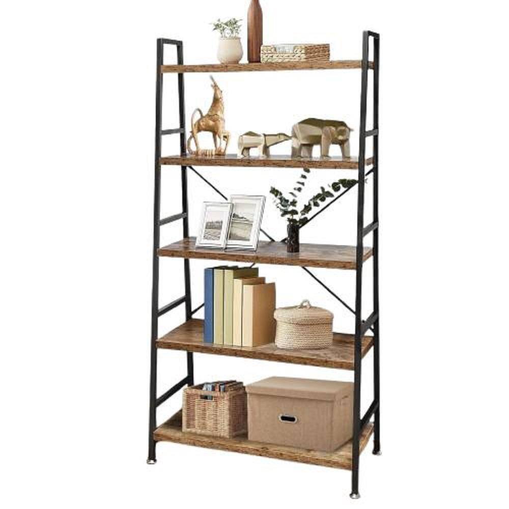 57 in. Tall Brown Wood 5-Shelf Standard Bookcase Bookshelf