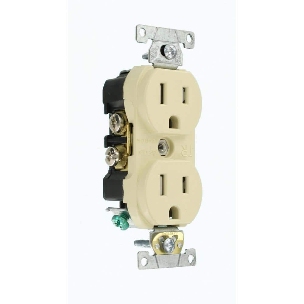 Ivory Tamper Resistant Duplex Outlet with Wall Plate