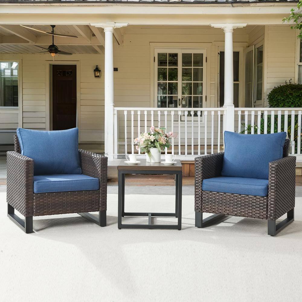 Valenta Brown 3-Piece Wicker Patio Conversation Set with Blue Cushions price history on PriceWatchPro