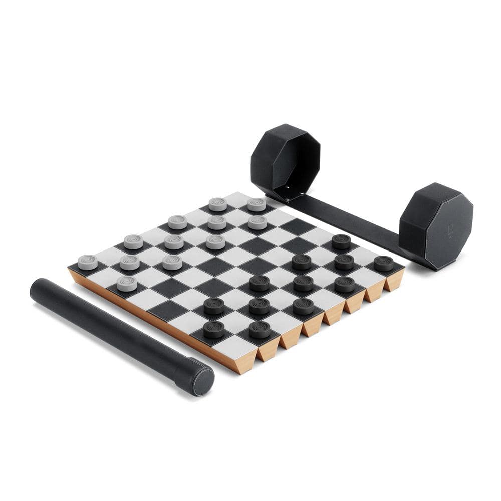 Black Saffiano Leather Checkers Set