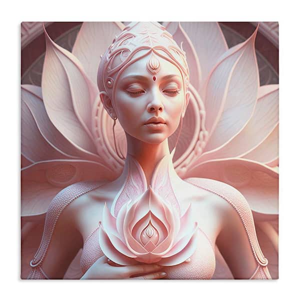 Spiritual Lotus Woman Statue by Shambhala Light Visionary Art Unframed People Graphic Art Print 17 in. x 17 in.