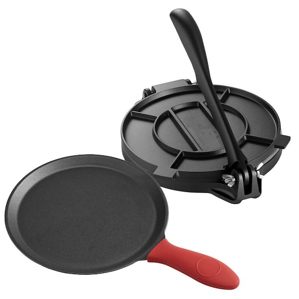 10 in. Cast Iron Tortilla Press, Heavy Duty Pataconera with Handle, 100-Pieces Parchment Paper for Flour Tortillas