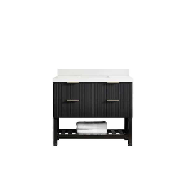 Willow Collections Catalina 42 in. W x 22 in. D x 36 in. H Bath Vanity in Black with 2" White Quartz Top