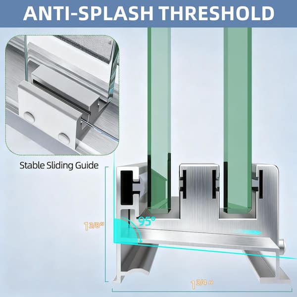 Zeafive 56 to 60 in. W x 75 in. H Double Sliding Shower Door in