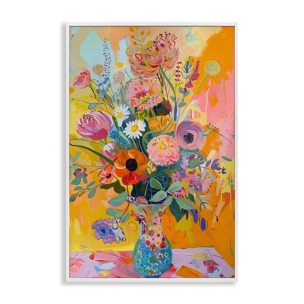 Bright Hued Mod Bouquet by LSR Design Studio White Framed Nature Giclee Art Print 18 in. x 12 in.