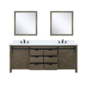 Marsyas 80 in W x 22 in D Rustic Brown Double Bath Vanity, Cultured Marble Countertop, Faucet Set and 30 in Mirrors