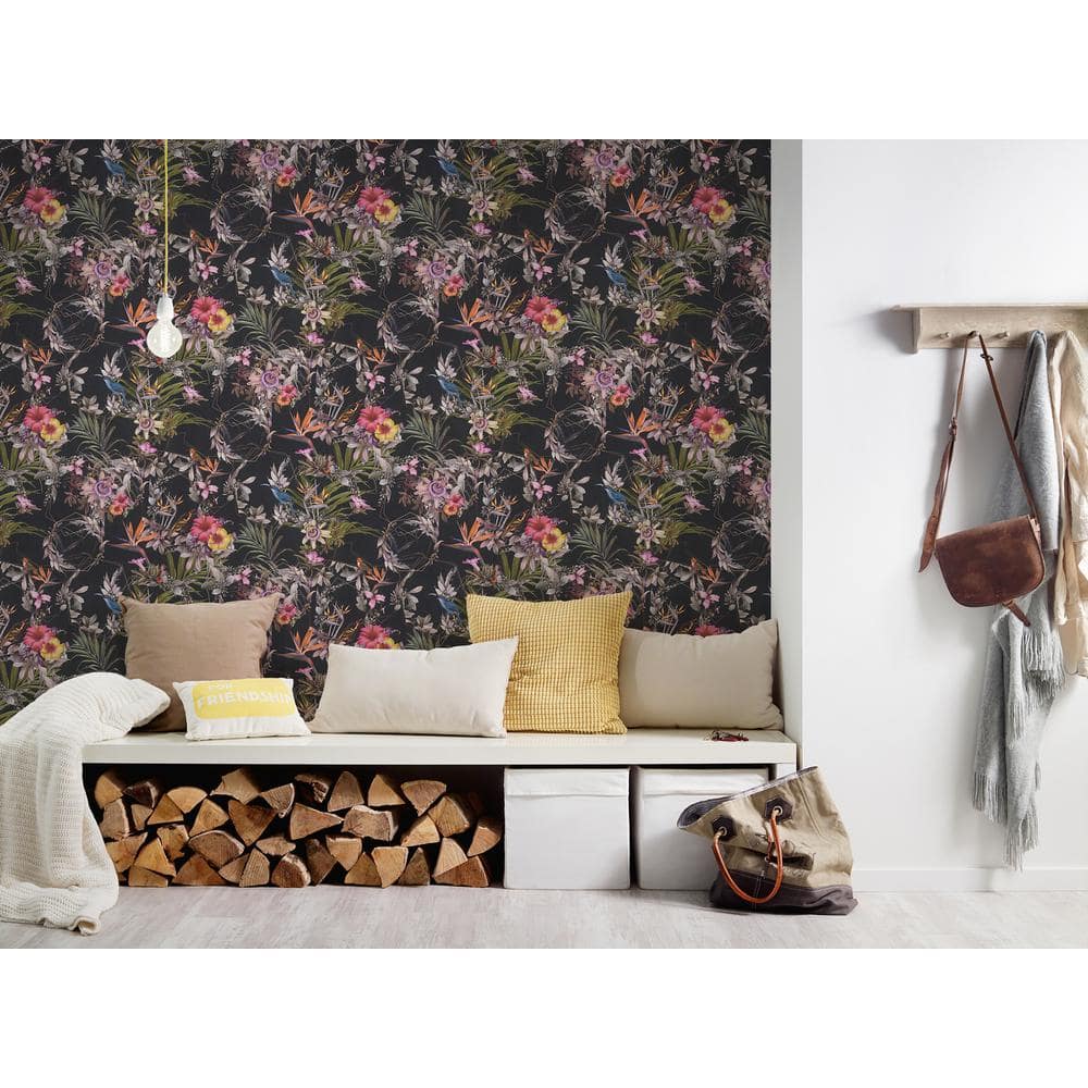 Hollis Navy Tropical Non-Woven Wallpaper Roll