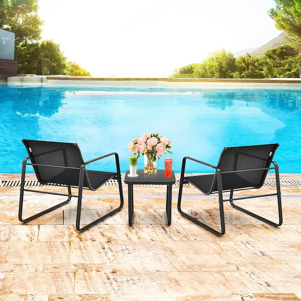 3-Piece Metal Bistro Set Patio Conversation Furniture Set w/Fast-Drying Fabric