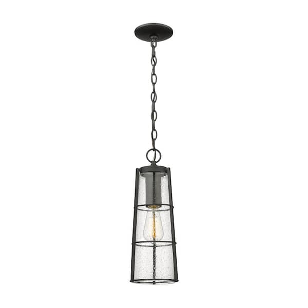 Unbranded Helix 1-Light Black Outdoor Chandelier with Clear Seedy Glass Shade