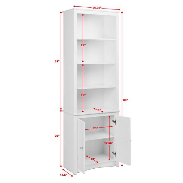 White Wood 6 Shelf Standard Bookcase, 4 Ft Tall White Bookcase