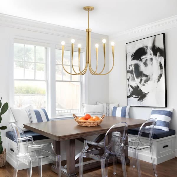 TinHon 25 in. 6-Light Brushed Gold Farmhouse Chandelier with