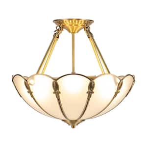 16.92 in. 4-Light Gold Vintage Semi-Flush Mount Ceiling Light with Glass Shade and No Bulbs Included