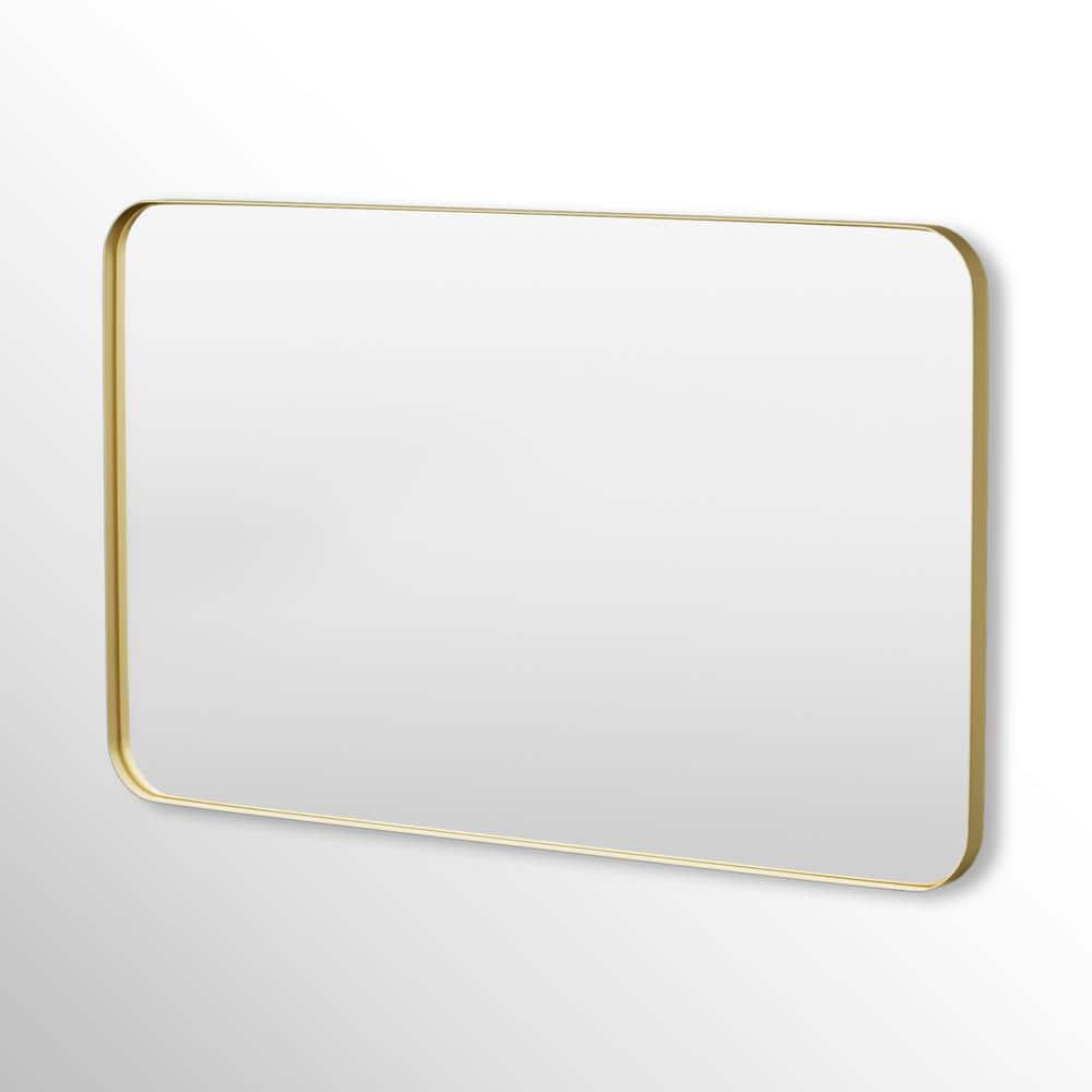 50 in. W x 30 in. H Rectangular Framed Tempered Glass Wall-Mounted Bathroom Vanity Mirror in Gold price history on PriceWatchPro