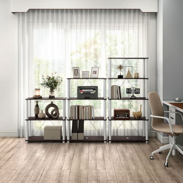 Quincy 44.2 in. Tall Espresso Engineered Wood Wide 4-Shelf Modular Bookcase with Support Rods