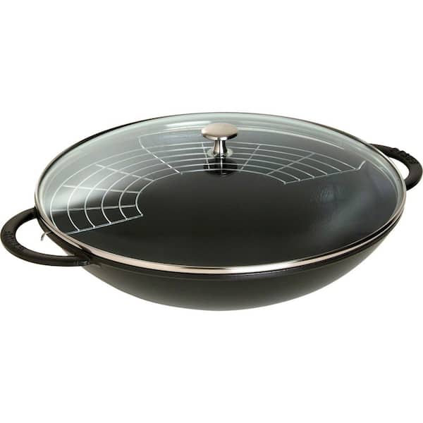 Cast Iron Enameled Cast Iron 14.5 in. Electric Smooth Top, Gas, Induction compatible 6 qt. Wok - Matte Black