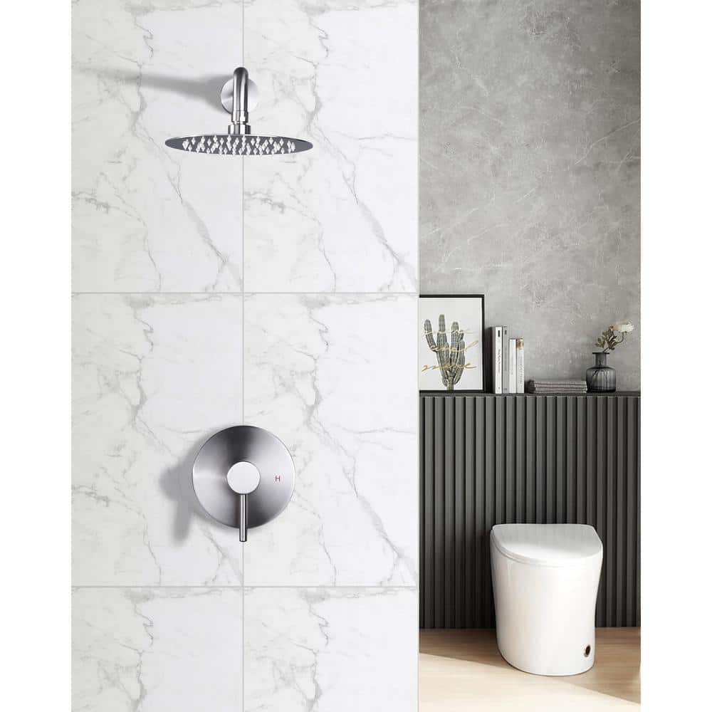 Brushed Nickel Large Round Wall Mounted Rain Shower Head