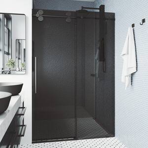 Elan 68 to 72 in. W x 74 in. H Sliding Frameless Shower Door in Matte Black with 3/8 in. (10mm) Black Tint Glass