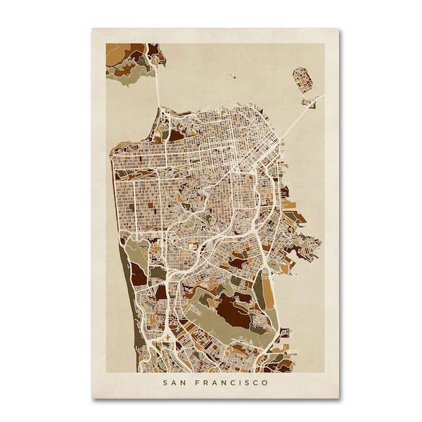 Trademark Fine Art 16 in. x 24 in. San Francisco City Street Map by Michael Tompsett Floater Frame Travel Wall Art