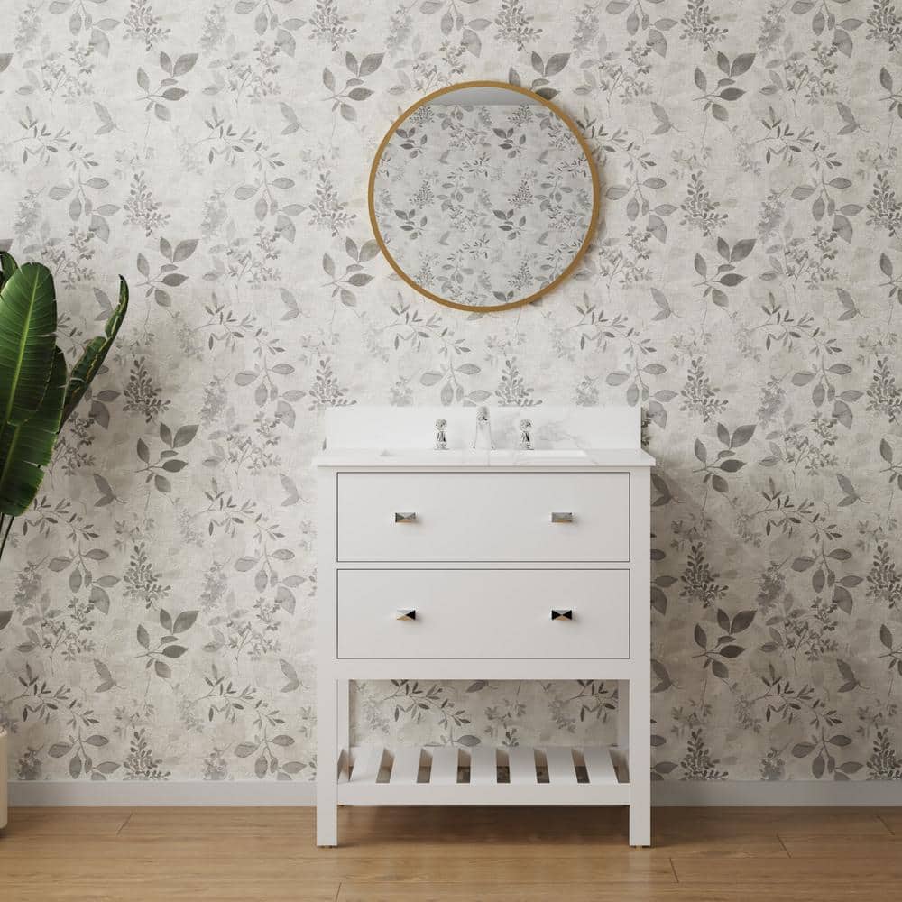 30 in. W x 19 in. D x 34 in. H Freestanding Bath Vanity in White with White Marble Top and Backsplash-Fully Assembled price history on PriceWatchPro