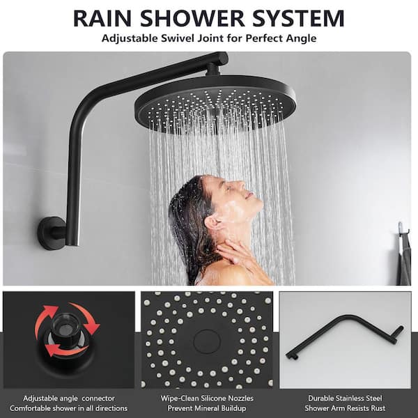 Single Handle 3-Spray Shower Faucet 2.5 GPM with High Pressure in Matte Black