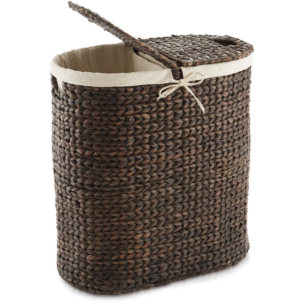 Espresso Wicker 2-Section Laundry Hamper with Lid