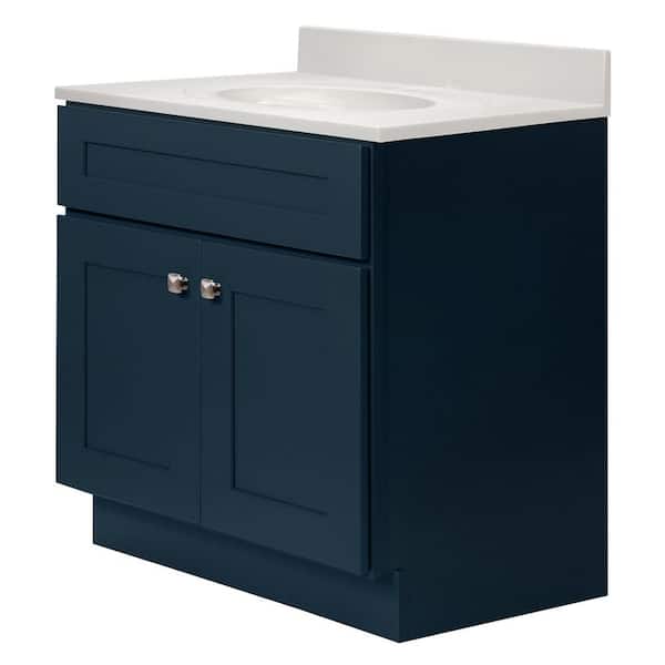 Brookings 31 in. W 1 Sink Bath Vanity in Dark Night with Ivory Swirl Cultured Marble Top Assembled