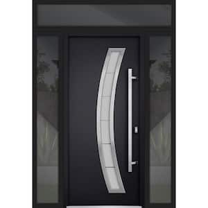 60 in. x 96 in. Left-hand/Inswing Frosted Glass Black Enamel Steel Prehung Front Door with Hardware