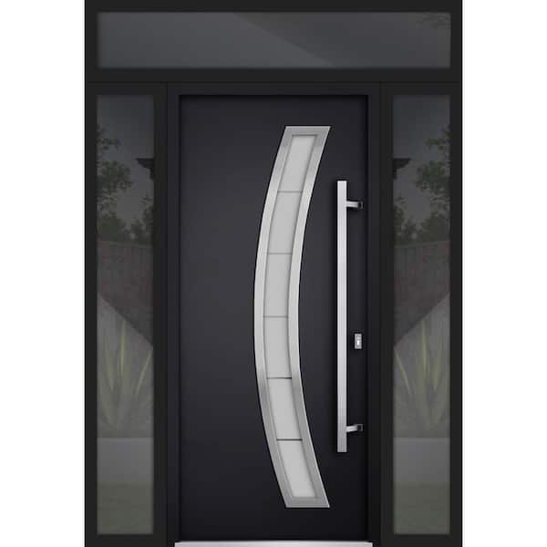 VDOMDOORS 64 in. x 96 in. Left-hand/Inswing Frosted Glass Black Enamel Steel Prehung Front Door with Hardware