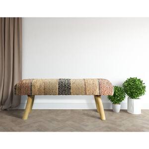 Gideon Black/Brown/Beige 47 in. Chindi Accent Bench with Natural Legs