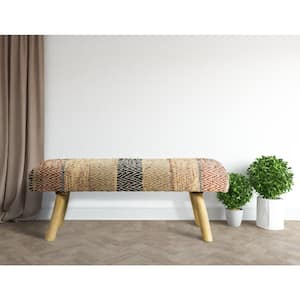 Gideon Black/Brown/Beige 47 in. Chindi Accent Bench with Natural Legs